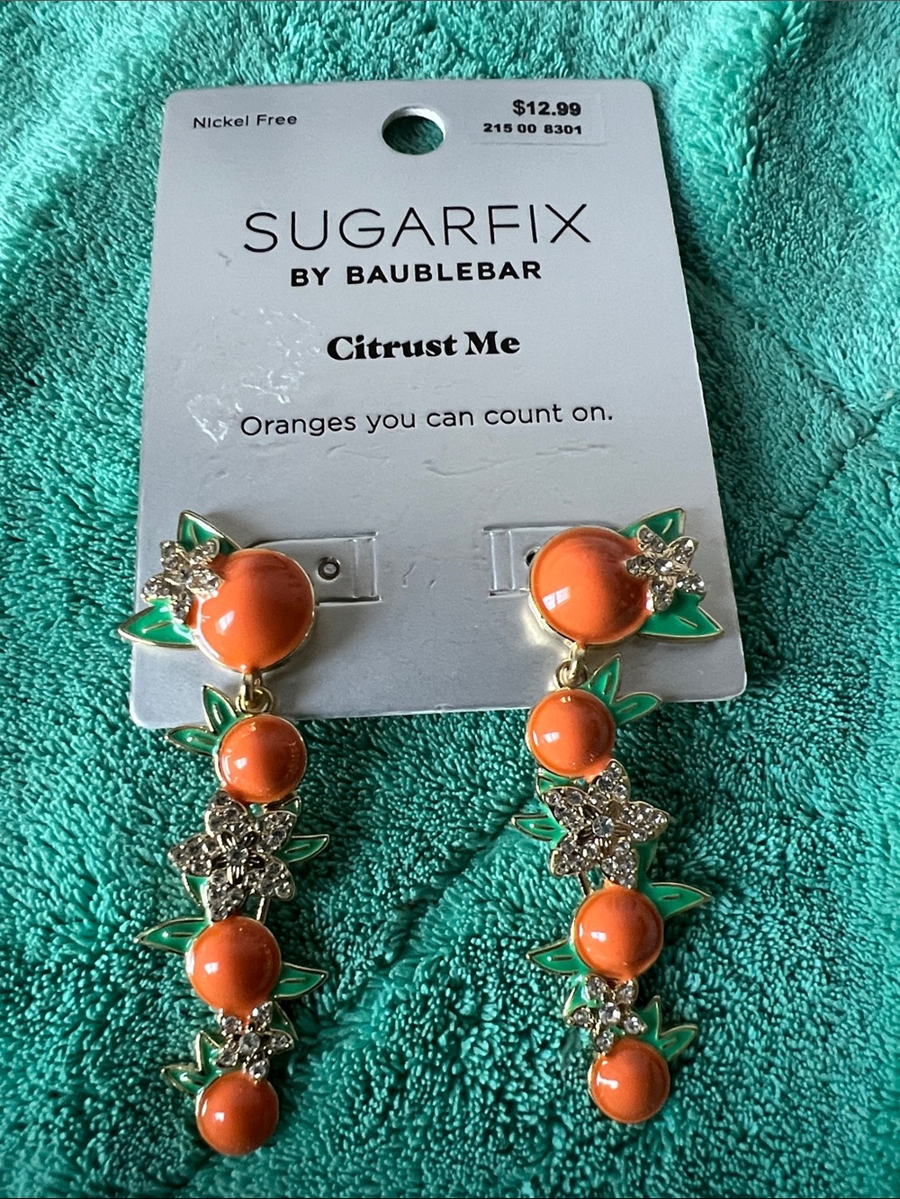 BaubleBar Orange Drop Earrings with Green Leaf Accents